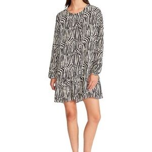 NWT Betsey Johnson Abstract Zebra Printed Rayon Challis Flounce Hem Dress